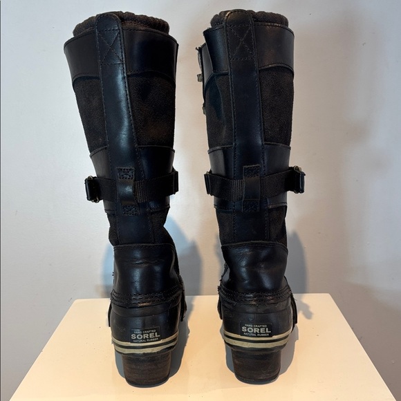 SOREL Boots Conquest Carly Tall Suede Leather Duck Black Size 6.5 - Picture 5 of 12